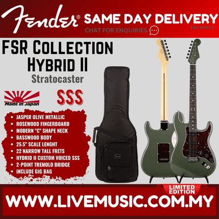Fender FSR Collection Hybrid II Stratocaster Electric Guitar, RW FB, Jasper Olive Metallic