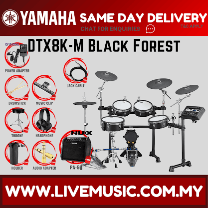 Yamaha DTX8K-M Electronic Drum Set With Laney AH40 And Drum Throne - Black Forest ( DTX8 / DTX8K / DTX8KM )