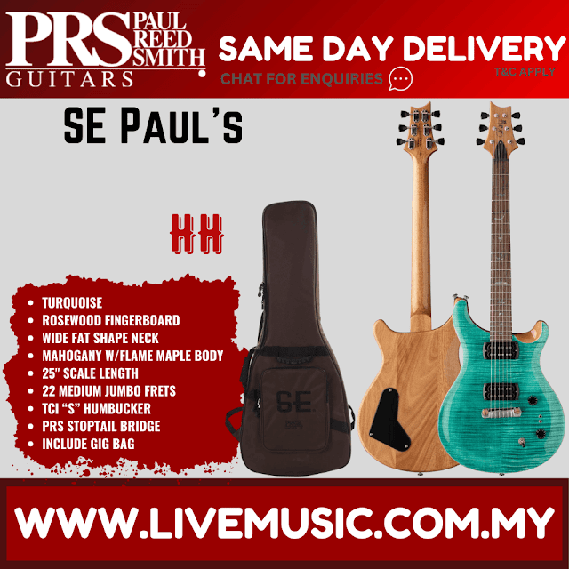 PRS SE Paul's Guitar Electric Guitar w/Bag, Turquoise