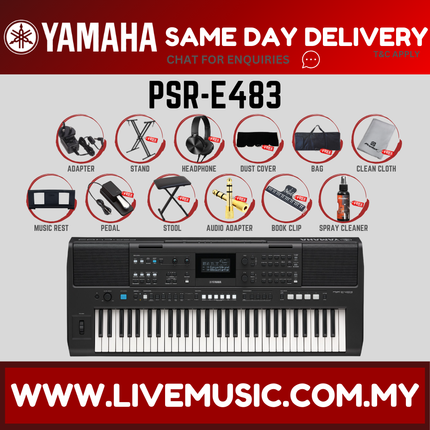 Yamaha PSR-E483 61-key Portable Keyboard With Adapter ( PSR E483 PSRE483 ) Replace PSR-E473 PSRE473