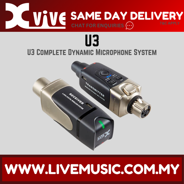 Xvive U3 Microphone Wireless System With Rechargeable Transmitter And Receiver For Dynamic Mic ( U 3 )