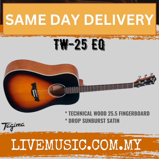 Tagima TW-25 Woodstock Series Dreadnought Electric-Acoustic Guitar Spruce Top - Drop Sunburst Satin ( TW 25 / TW25 )