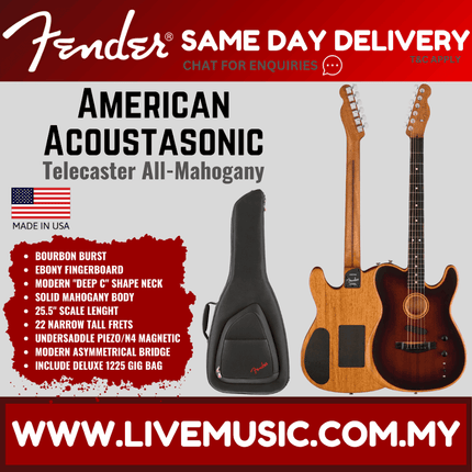 Fender American Acoustasonic Telecaster All Mahogany Guitar w/Bag, Ebony FB, - Bourbon Burst