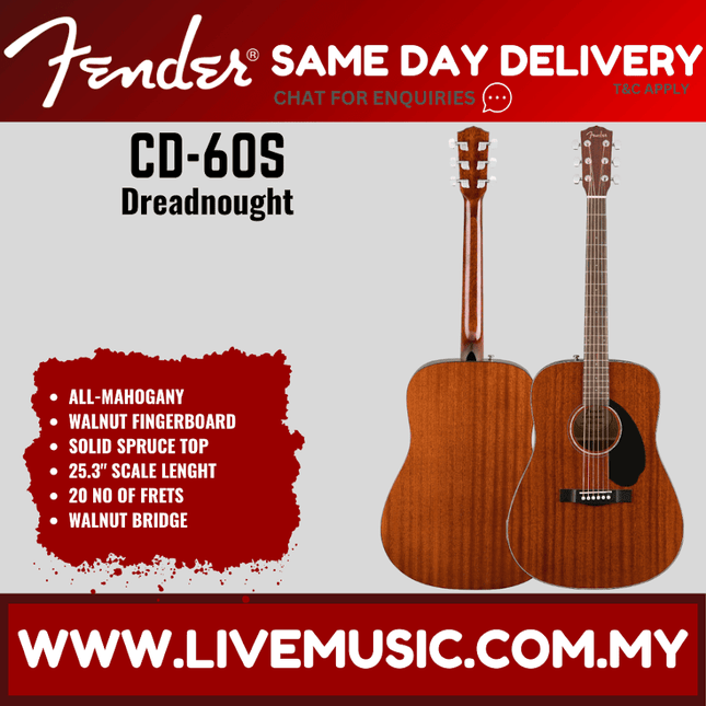All-mahogany dreadnought acoustic guitar with walnut nut & bridge, spruce top