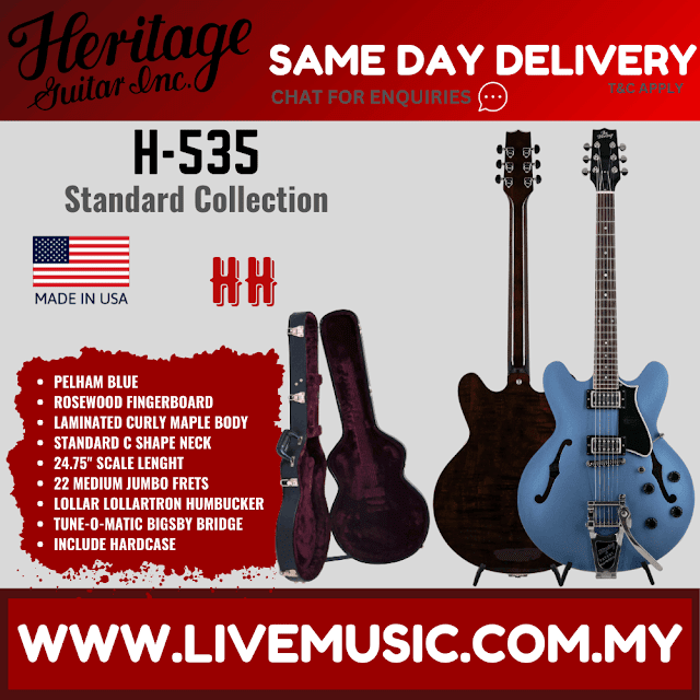 Heritage Standard Collection H-535 Electric Guitar w/Case, Pelham Blue, Bigsby ( H535 H 535 )