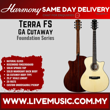 Harmony Foundation Series Terra FS GA Cutaway Acoustic Guitar, Natural Gloss