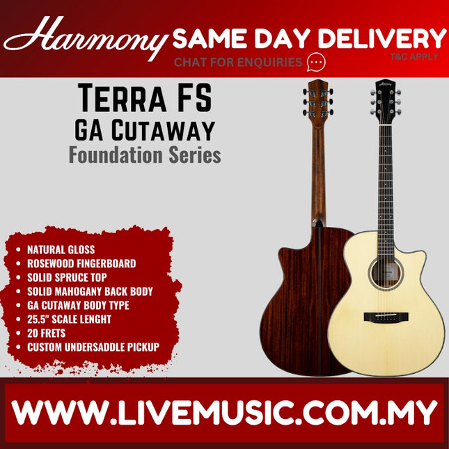 Harmony Foundation Series Terra FS GA Cutaway Acoustic Guitar, Natural Gloss