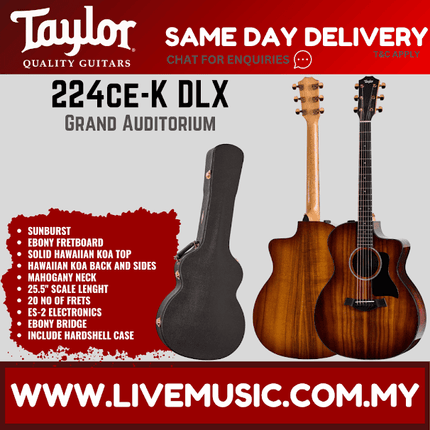 Taylor 224ce-K DLX - Shaded Edgeburst, Layered Koa Back and Sides with Hardcase (224ceK DLX / 224ce K DLX)