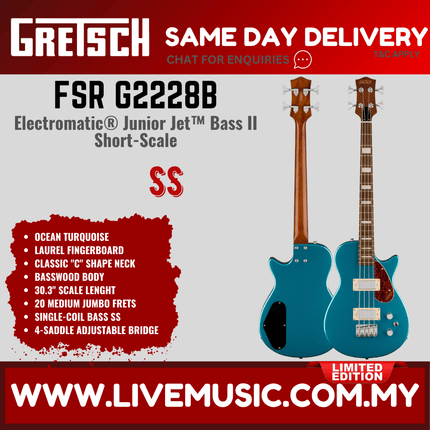 Gretsch FSR G2229B Electromatic Junior Jet Bass II Guitar - Ocean Turquoise