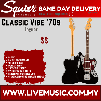 Squier Classic Vibe 70s Jaguar Electric Guitar, Laurel Fingerboard - Black