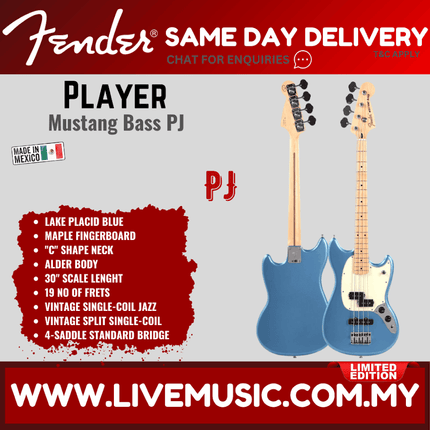 Fender Limited Edition Player Mustang Bass PJ Guitar, Maple FB