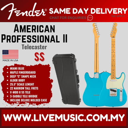 Fender American Professional II Telecaster Electric Guitar, Maple Fretboard - Miami Blue