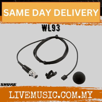 Shure WL93 Omnidirectional Lavalier Condenser Microphone for Wireless Systems, with 4ft Cable, Black (WL-93 / WL 93)
