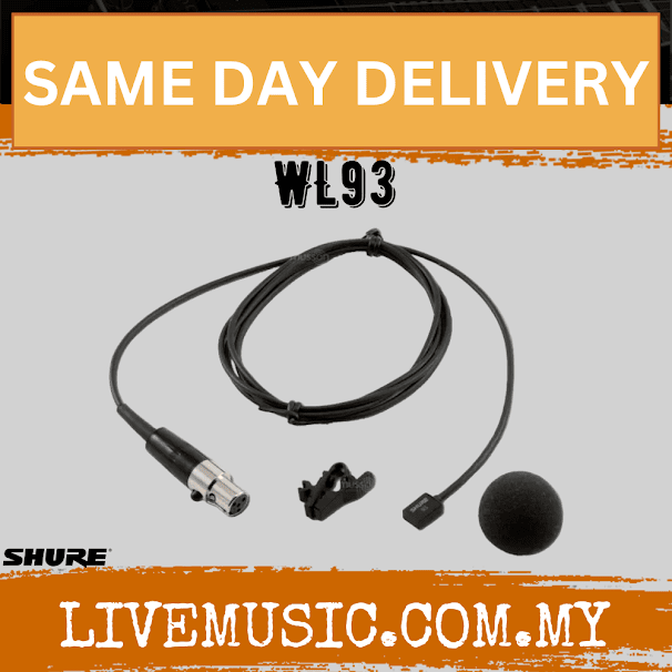 Shure WL93 Omnidirectional Lavalier Condenser Microphone for Wireless Systems, with 4ft Cable, Black (WL-93 / WL 93)