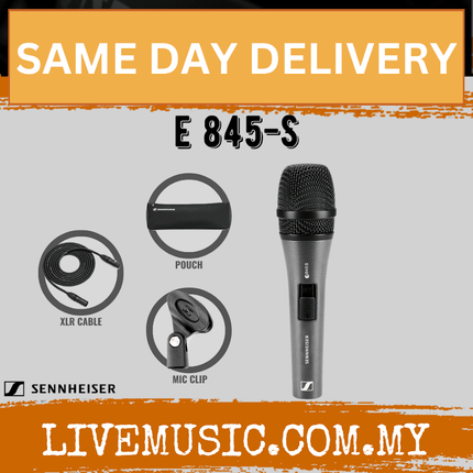 Sennheiser E 845-S Dynamic Supercardioid Vocal Microphone with On/Off Switch FREE Mic Cable (E845S/E-845S)