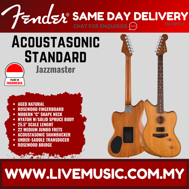 Fender Standard Acoustasonic Jazzmaster Guitar, RW FB, Black / Aged Natural / Honey Burst