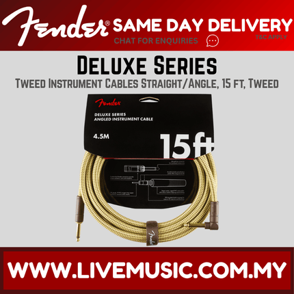 Fender Deluxe Series Angled Instrument Cable, 15ft - Tweed