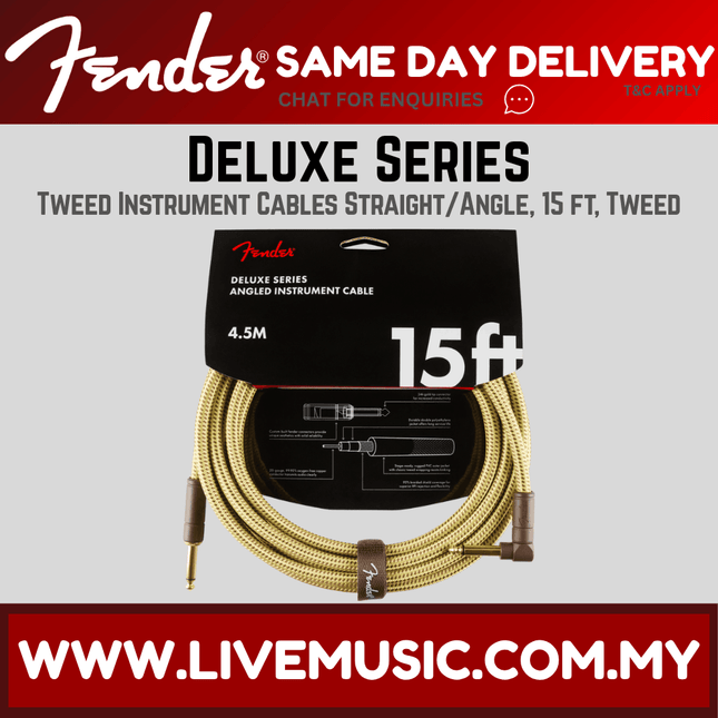 Fender Deluxe Series Angled Instrument Cable, 15ft - Tweed