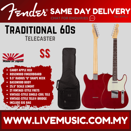 Fender Japan Traditional 60s Telecaster Electric Guitar, RW FB, Candy Apple Red