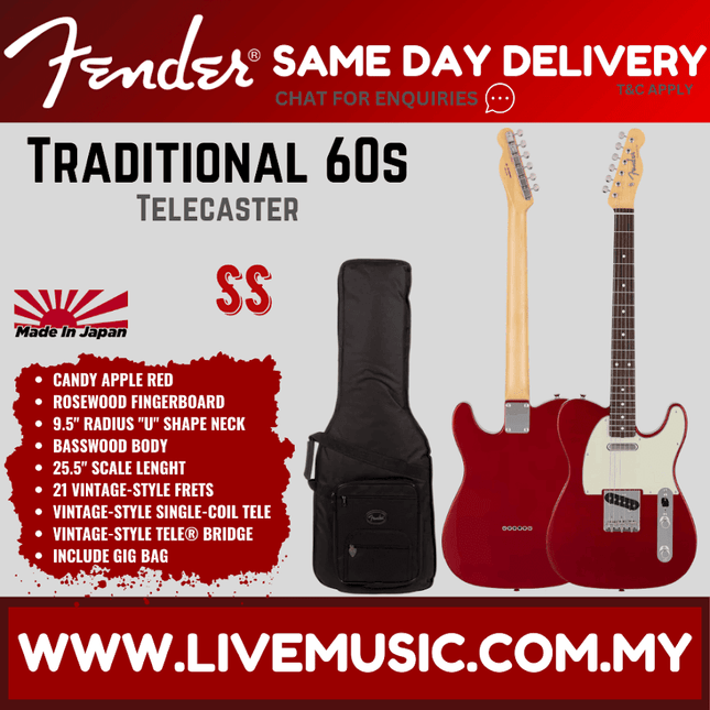 Fender Japan Traditional 60s Telecaster Electric Guitar, RW FB, Candy Apple Red