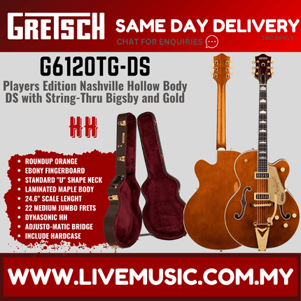 Gretsch G6120TG-DS Players Edition Nashville hollow-body electric guitar, Roundup Orange, Bigsby
