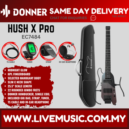 Donner EC7484 Hush-x Pro Electric Guitar, Midnight Glow ( HUSH X / HUSHX )