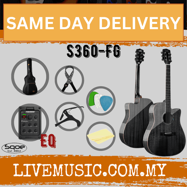 SQOE S360-FG 41 inch Solid Top Acoustic-Electric Guitar with Fishman Pickup - Mahogany (S360/S360FG)