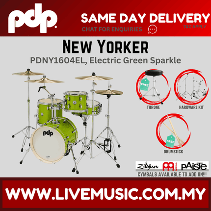 PDP New Yorker PDNY1604EL  4-piece Shell Pack With Cymbals - Electric Green Sparkle ( PDNY1604EL / PDNY1604 )