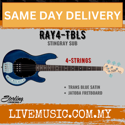 Sterling Ray4 Stingray 4-String Electric Bass Guitar Jatoba Fretboard - Trans Blue Satin (Ray-4/Ray 4)