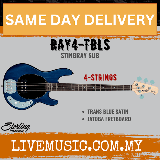Sterling Ray4 Stingray 4-String Electric Bass Guitar Jatoba Fretboard - Trans Blue Satin (Ray-4/Ray 4)