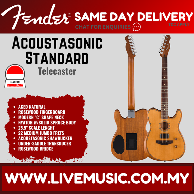 Aged natural Acoustasonic Telecaster electric guitar with rosewood fretboard, front view