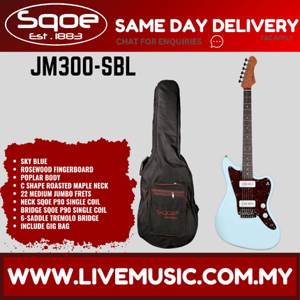 Sqoe JM300-SBL Electric Guitar With Gig Bag Rosewood FB, Sky Blue ( JM300SBL / JM300 SBL )