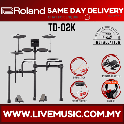 Roland TD-02K V-Drums Electronic Drum Kit With RH5 Headphone And T1D Drum Throne ( TD 02K / TD02K / RH 5 )