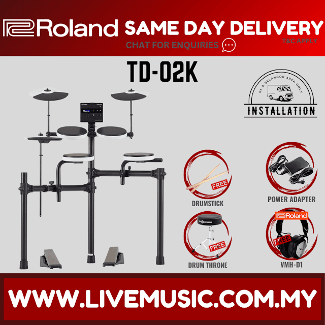 Roland TD-02K V-Drums Electronic Drum Kit With RH5 Headphone And T1D Drum Throne ( TD 02K / TD02K / RH 5 )