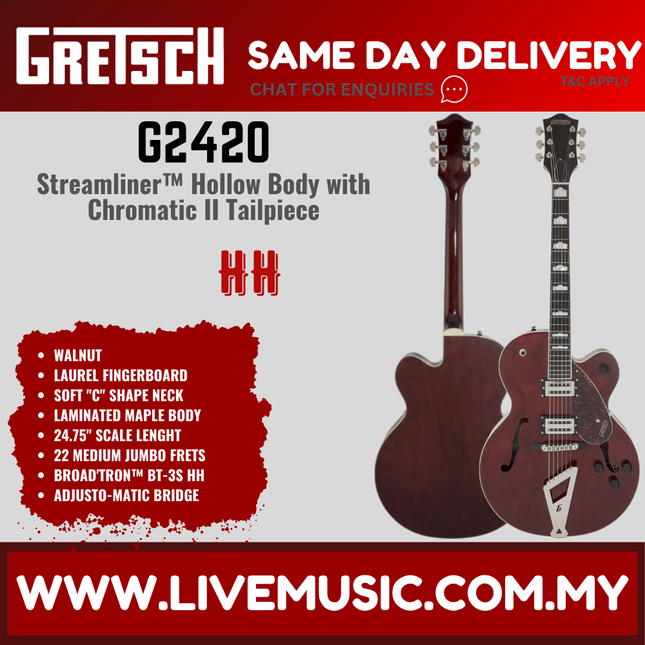 Gretsch G2420 Streamliner Hollow Body Single-Cut Guitar w/Chromatic II, Walnut