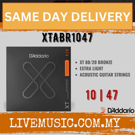 D'Addario XTABR1047 - XT Acoustic 80/20 Bronze Strings, Extra Light, 10-47 (Daddario)