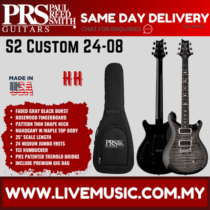 PRS S2 Custom 24-08 Electric Guitar, Faded Gray Black Burst