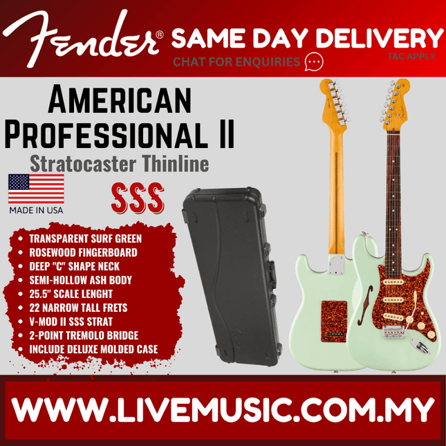 Transparent Surf Green Stratocaster Thinline electric guitar with maple neck and tremolo