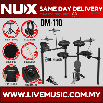 NUX DM-110 5 Piece Digital Electronic Drum Set With Kick Pedal ( DM 110 DM110 DM1X DM-1X )