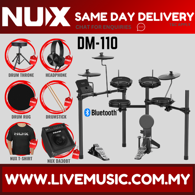 NUX DM-110 5 Piece Digital Electronic Drum Set With Kick Pedal ( DM 110 DM110 DM1X DM-1X )