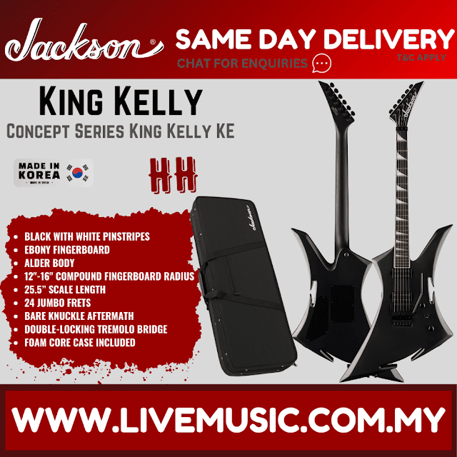 Jackson Concept Series King Kelly Electric Guitar, Ebony FB, Black w/White Pinstripes