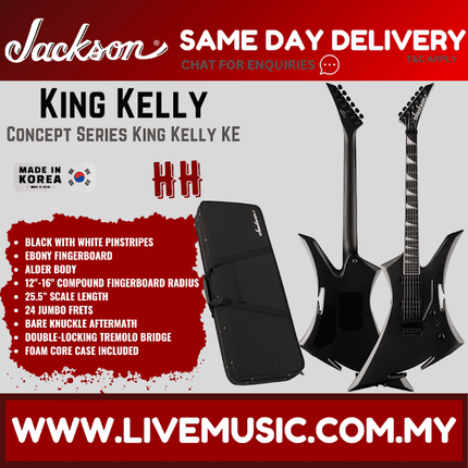 Jackson Concept Series King Kelly Electric Guitar, Ebony FB, Black w/White Pinstripes