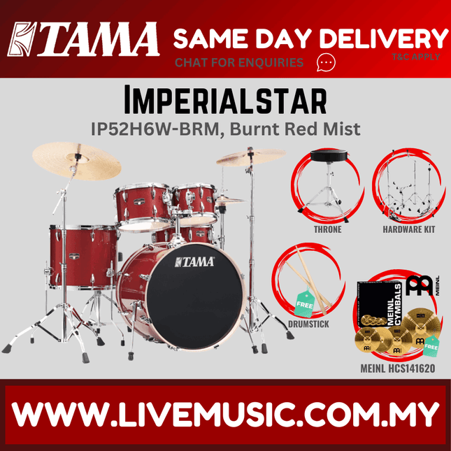 Tama Imperial Star Drum Set with Drum Throne, Imperialstar With HCS141620 Cymbal Set ( IP52H6W )