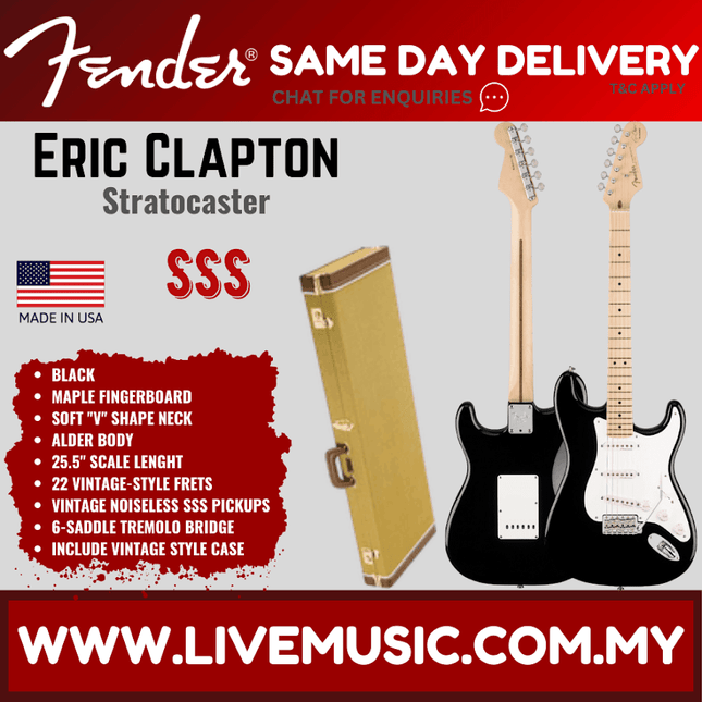 Fender Artist Eric Clapton Stratocaster Guitar, Maple Fretboard with Deluxe Hardshell Case - Black