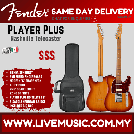 Fender Player Plus Nashville Telecaster Electric Guitar, Pau Ferro FB, Sienna Sunburst