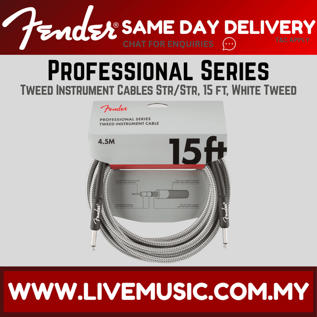 Fender Professional Series Instrument Cable, 15ft - White Tweed