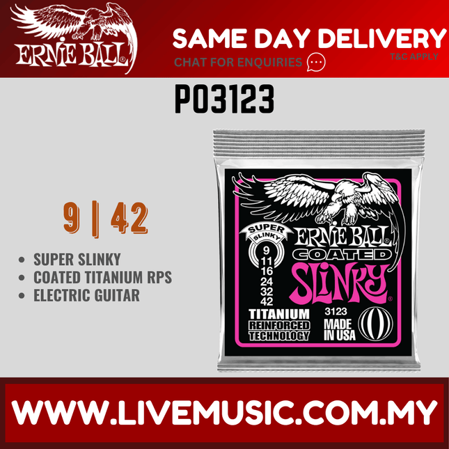 Ernie Ball 3123 Electric Guitar Strings Coated Super Slinky Titanium RPS (9-42/EB3123)