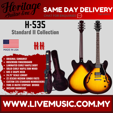 Heritage Standard II Collection H-535 Electric Guitar with Case, Original Sunburst ( H535 / H 535 )