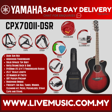 Yamaha CPX700II Medium Jumbo Solid Spruce Top Acoustic-Electric Guitar - Natural/Black/Dusk Sun Red/Sand Burst/Tinted ( CPX700 )