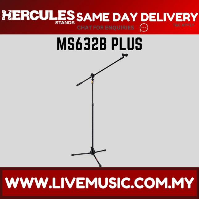 Hercules MS632B PLUS Tripod Microphone Boom Stand ( MS632B-PLUS / MS632BPLUS )